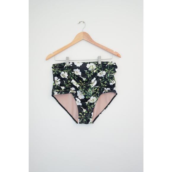 Kortni Jeane Black Floral High Waisted Bikini Bottoms Size Medium - Picture 1 of 4